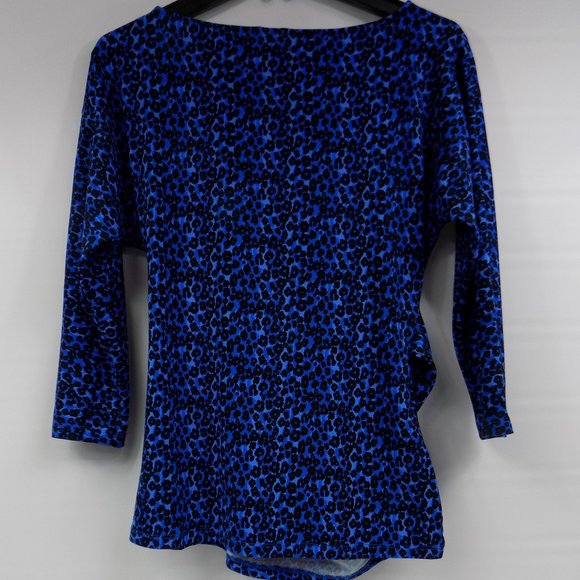 Ann Taylor Blue Leopard Print 3/4 Sleeve Blouse Size Small - Picture 3 of 7